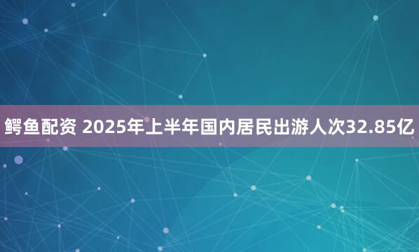 鳄鱼配资 2025年上半年国内居民出游人次32.85亿