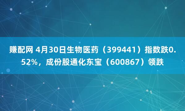 赚配网 4月30日生物医药（399441）指数跌0.52%，成份股通化东宝（600867）领跌
